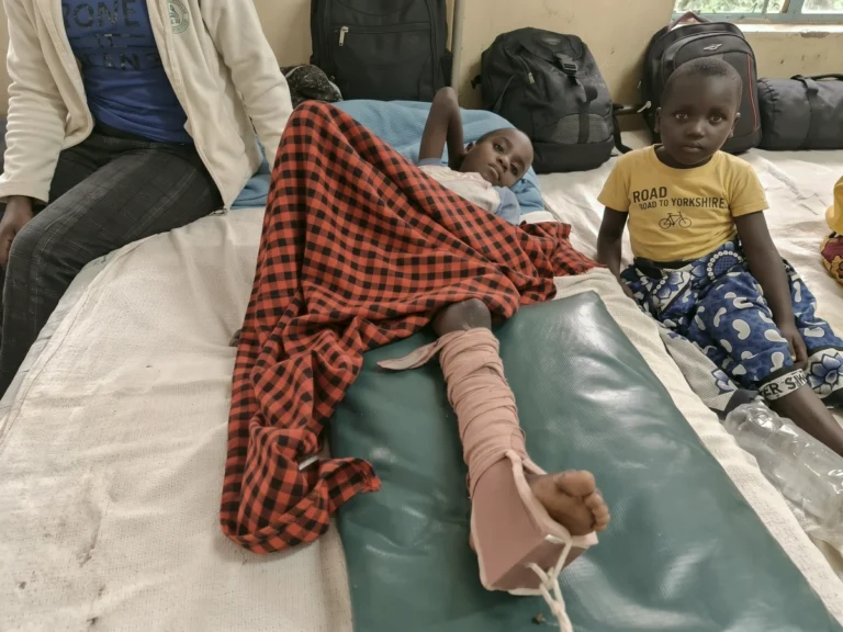 Two young boys recovering in a hospital ward after sustaining grievous injuries when their family home suddenly caved in.